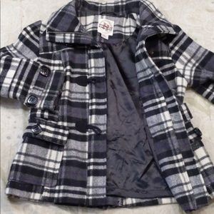 Hydraulic black wool blend, plaid pattern.